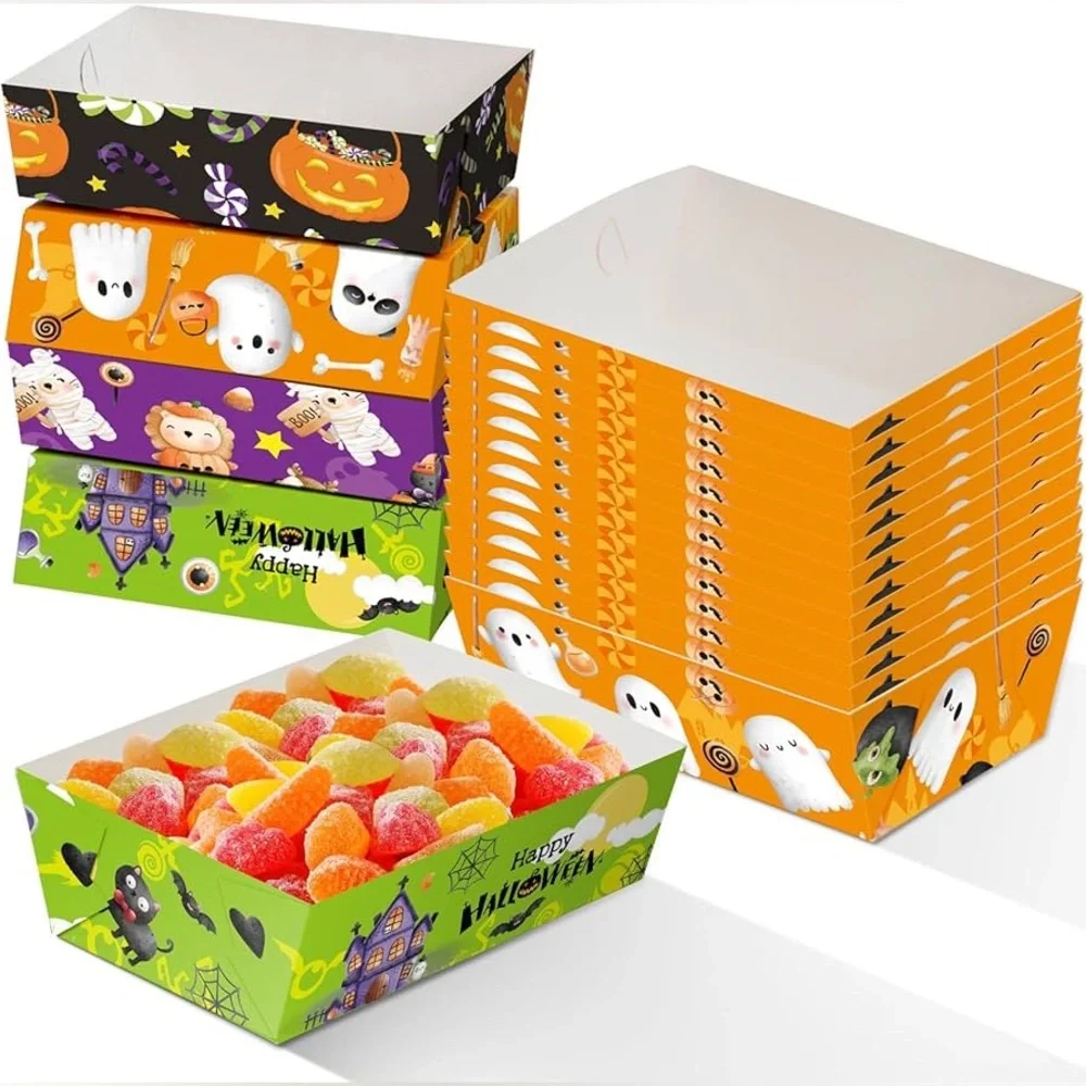 WorldBazaar Halloween Paper Food Trays 60PCS Disposable Party Treat Snack Holder